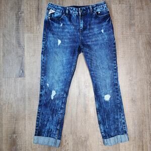 Harley Davidson Dark Wash Distressed Rolled Hem Jeans | Women's 28